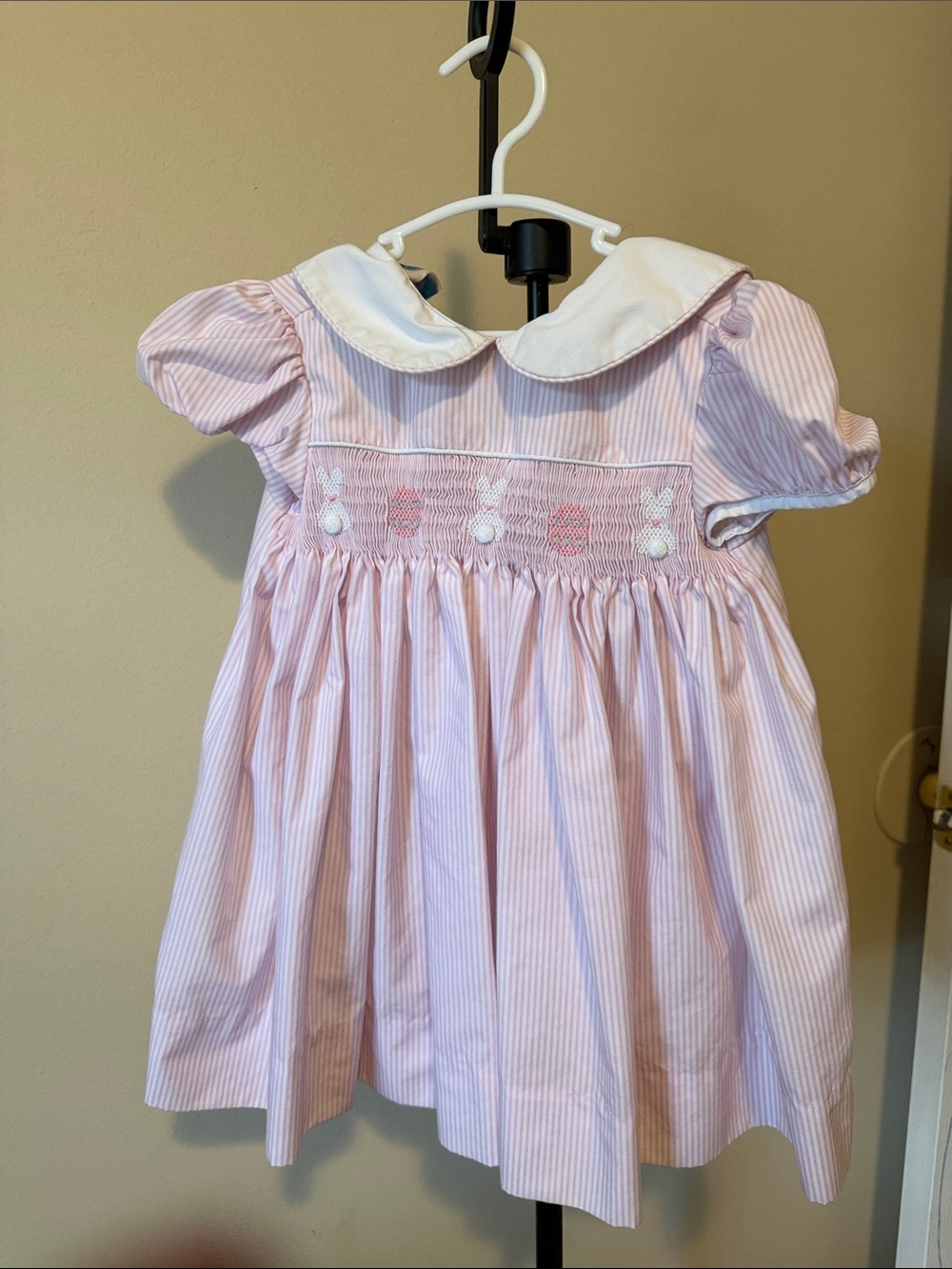 KREWE Pink and White Smocked Peter Pan Collar Dress